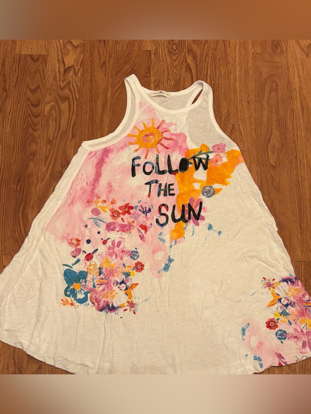 Natural Life “Follow The Sun” ☀️ White Graphic Tank Dress- Floral Sun Print
